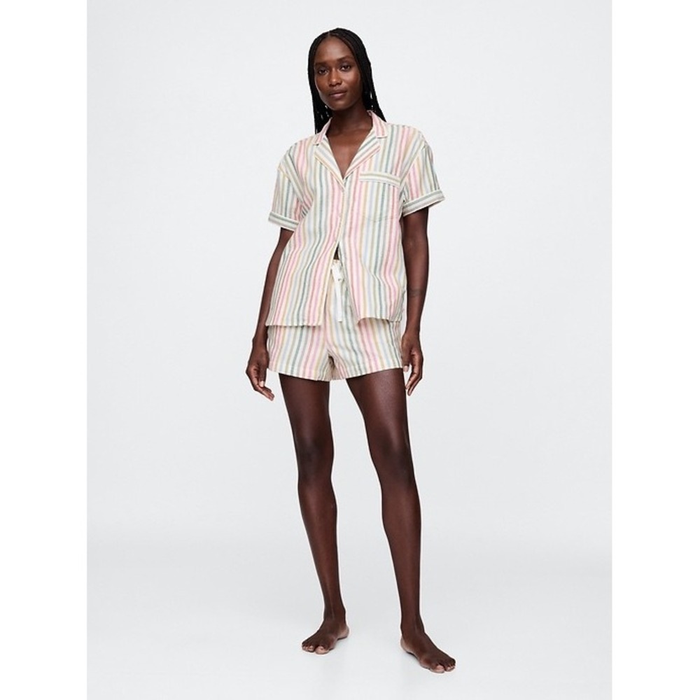 GapBody Womens Large Multicolor Striped 100% Cotton Pajama Set Top and Shorts